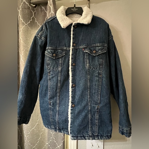 Levi’s MENS MEDIUM blue denim jacket wool/sherpa lining Made 🇺🇸 warm jean button - Picture 11 of 13